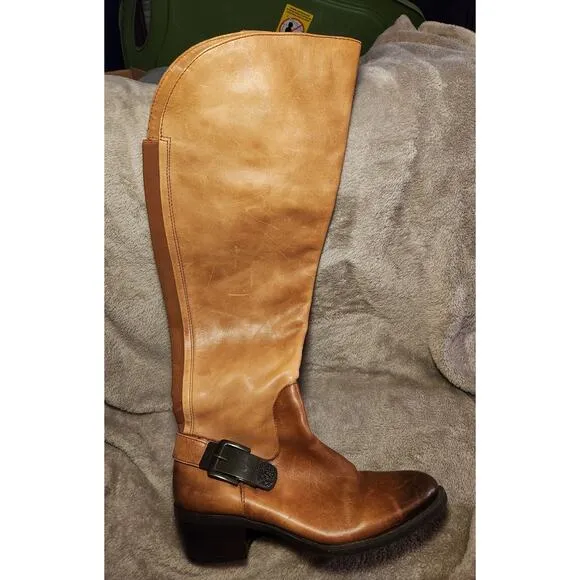 Vince Camuto Bedina 2 Tone Tall Riding Boots 7M 100 % Leather Western Boho