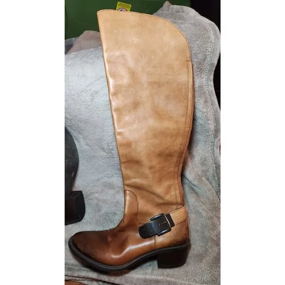 Vince Camuto Bedina 2 Tone Tall Riding Boots 7M 100 % Leather Western Boho