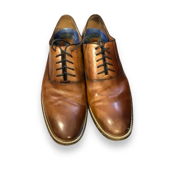 Vince Camuto Lawson Oxfords Cognac Brown Leather Dress Shoes Size 13