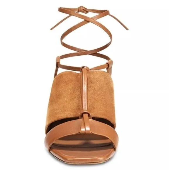 Vince Dunaway Ankle Tie Block Heel Hazelnut Brown Leather Sandal Size 7.5