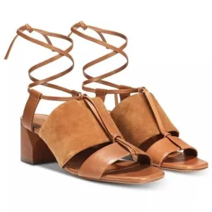 Vince Dunaway Ankle Tie Block Heel Hazelnut Brown Leather Sandal Size 7.5