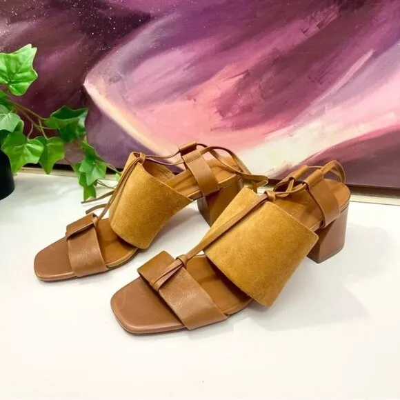 Vince Dunaway Ankle Tie Block Heel Hazelnut Brown Leather Sandal Size 7.5