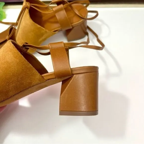 Vince Dunaway Ankle Tie Block Heel Hazelnut Brown Leather Sandal Size 7.5