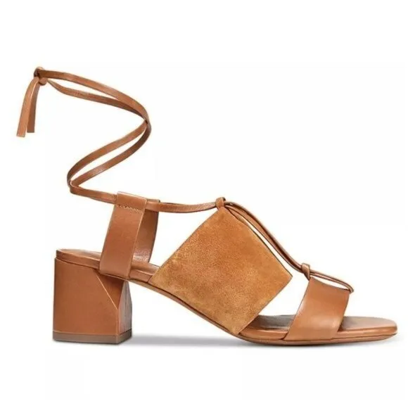 Vince Dunaway Ankle Tie Block Heel Hazelnut Brown Leather Sandal Size 7.5