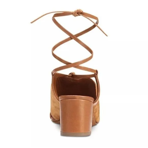 Vince Dunaway Ankle Tie Block Heel Hazelnut Brown Leather Sandal Size 7.5