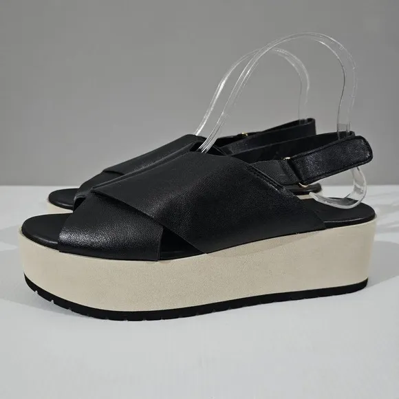 Vince Jenaya Platform Sandal Chunky Slingback Black Leather Cream Size 8