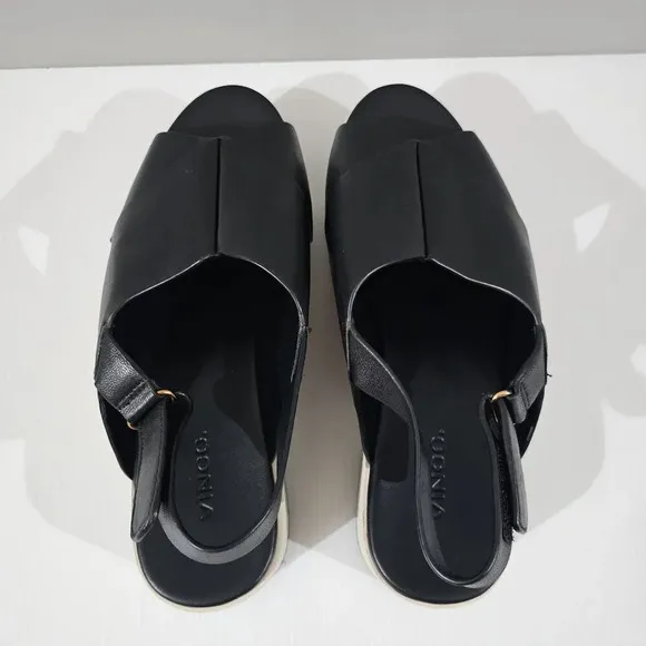 Vince Jenaya Platform Sandal Chunky Slingback Black Leather Cream Size 8