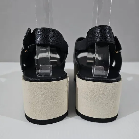 Vince Jenaya Platform Sandal Chunky Slingback Black Leather Cream Size 8