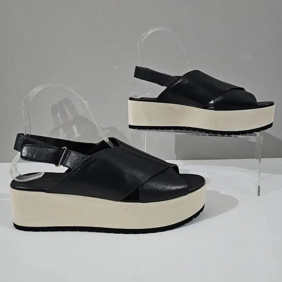 Vince Jenaya Platform Sandal Chunky Slingback Black Leather Cream Size 8