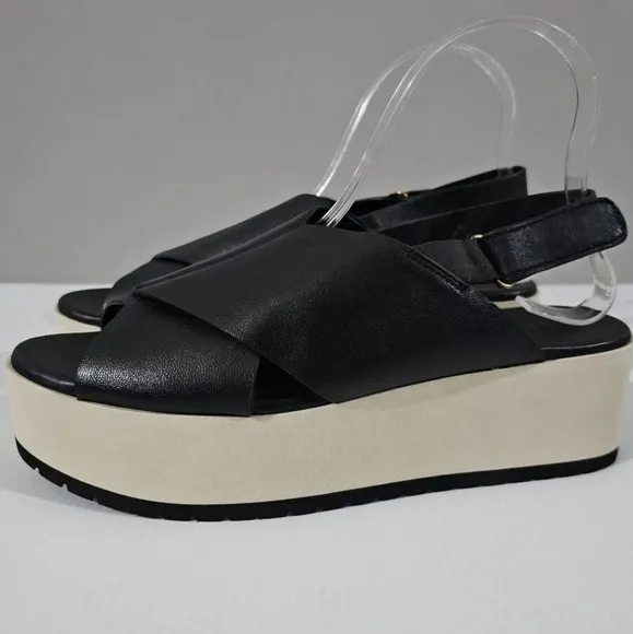 Vince Jenaya Platform Sandal Chunky Slingback Black Leather Cream Size 8