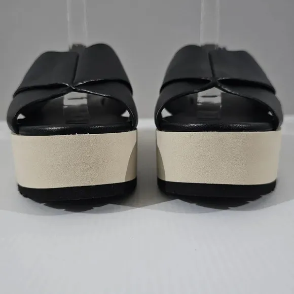 Vince Jenaya Platform Sandal Chunky Slingback Black Leather Cream Size 8