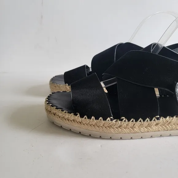 Vince Womens Size 9  39 Tenison Black Leather Suede Strappy Espadrille Sandals