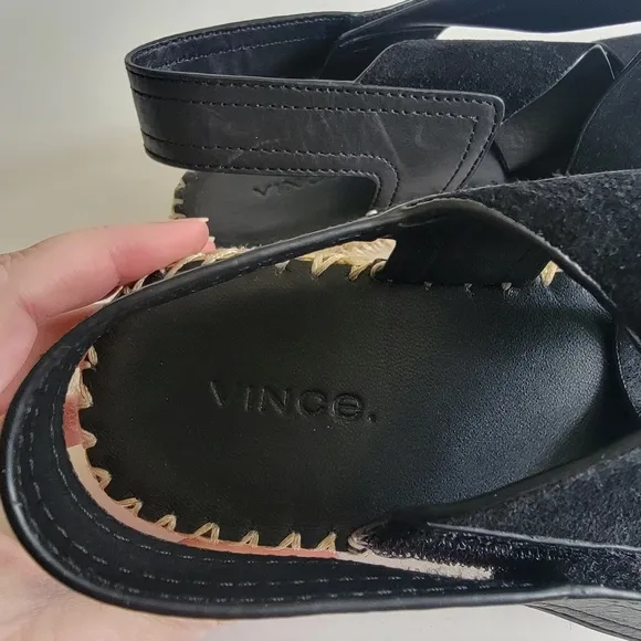 Vince Womens Size 9  39 Tenison Black Leather Suede Strappy Espadrille Sandals