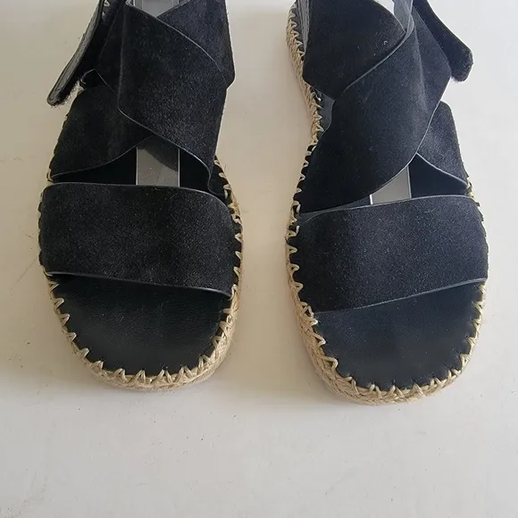 Vince Womens Size 9  39 Tenison Black Leather Suede Strappy Espadrille Sandals