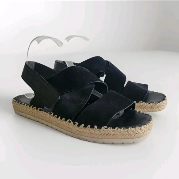 Vince Womens Size 9  39 Tenison Black Leather Suede Strappy Espadrille Sandals