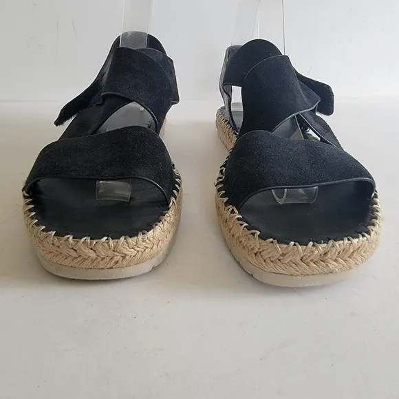 Vince Womens Size 9  39 Tenison Black Leather Suede Strappy Espadrille Sandals