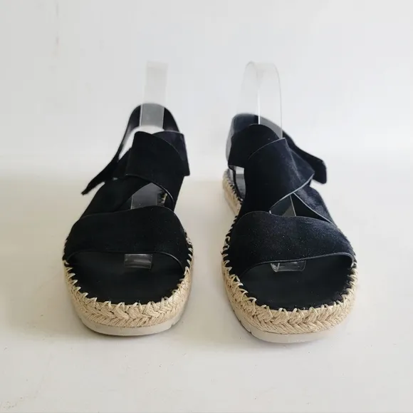 Vince Womens Size 9  39 Tenison Black Leather Suede Strappy Espadrille Sandals