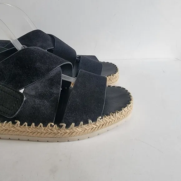 Vince Womens Size 9  39 Tenison Black Leather Suede Strappy Espadrille Sandals