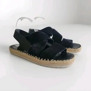 Vince Womens Size 9  39 Tenison Black Leather Suede Strappy Espadrille Sandals
