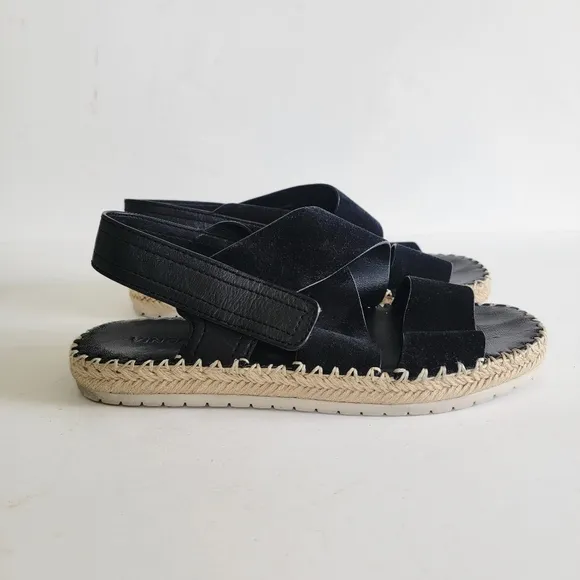 Vince Womens Size 9  39 Tenison Black Leather Suede Strappy Espadrille Sandals
