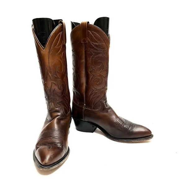 Vintage 1970s men’s brown marbled leather western style cowboy boots