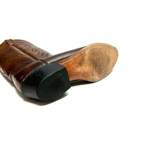 Vintage 1970s men’s brown marbled leather western style cowboy boots
