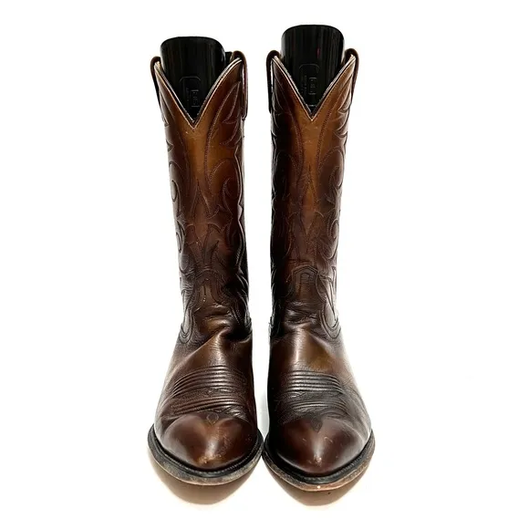 Vintage 1970s men’s brown marbled leather western style cowboy boots