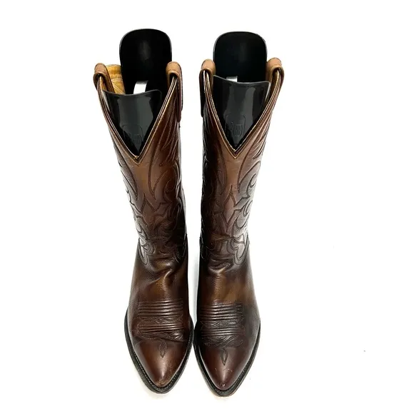 Vintage 1970s men’s brown marbled leather western style cowboy boots