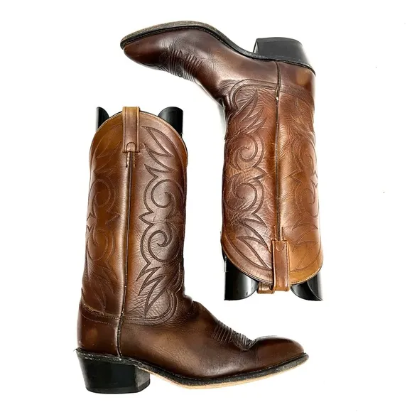 Vintage 1970s men’s brown marbled leather western style cowboy boots