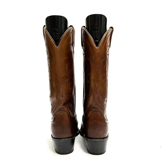 Vintage 1970s men’s brown marbled leather western style cowboy boots
