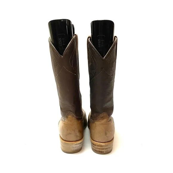Vintage 1970s two tone brown leather cowboy boots