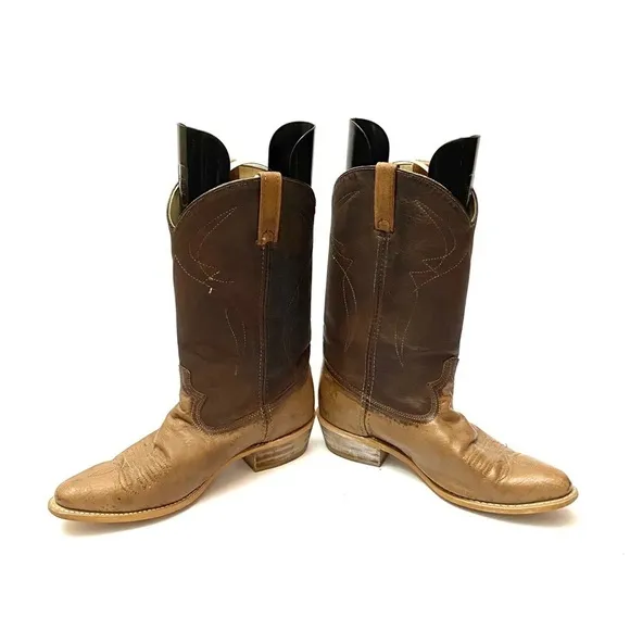 Vintage 1970s two tone brown leather cowboy boots