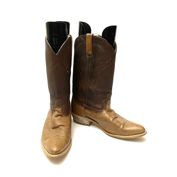 Vintage 1970s two tone brown leather cowboy boots