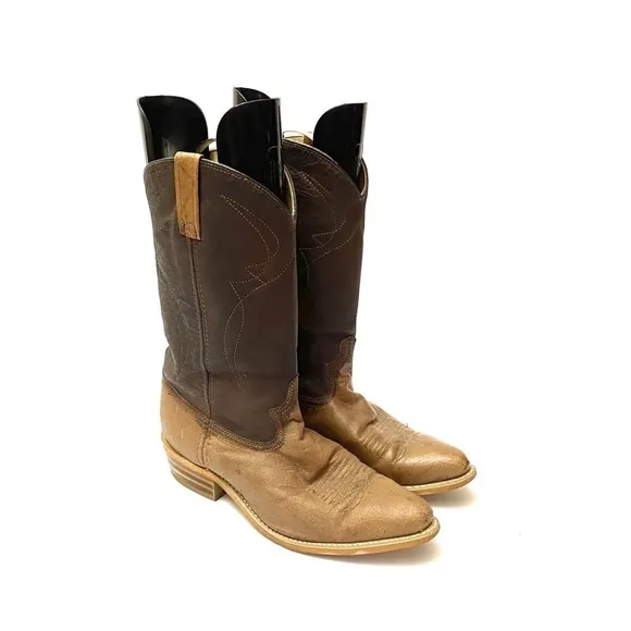 Vintage 1970s two tone brown leather cowboy boots