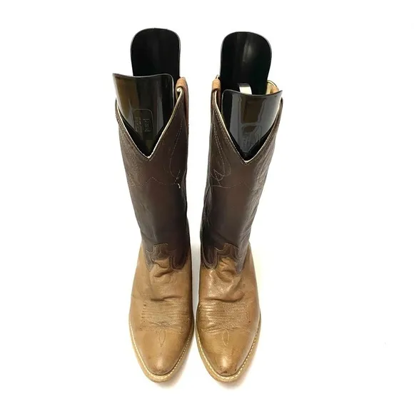 Vintage 1970s two tone brown leather cowboy boots