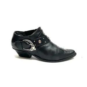 Vintage 1980s black leather studded buckle western biker ankle boots