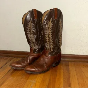 Vintage 1980s Tony Lama Brown Leather Cowboy Boots