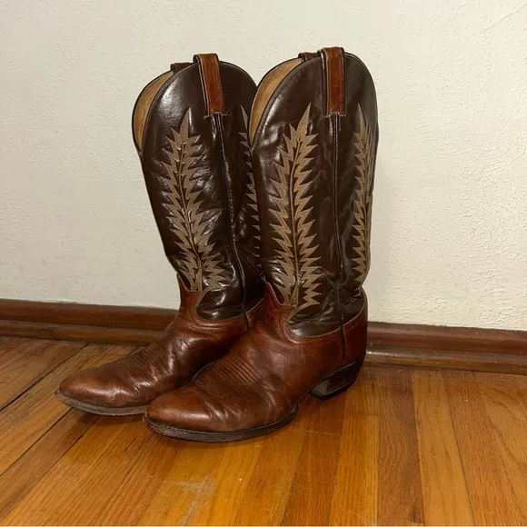 Vintage 1980s Tony Lama Brown Leather Cowboy Boots