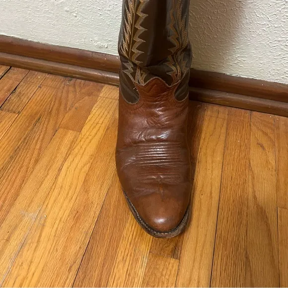 Vintage 1980s Tony Lama Brown Leather Cowboy Boots