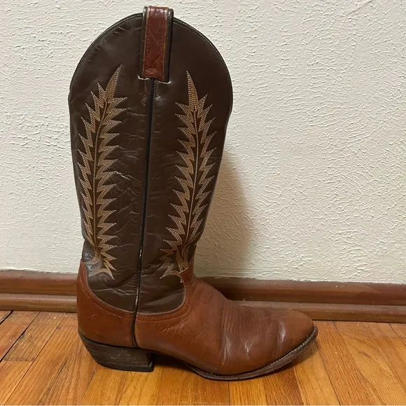 Vintage 1980s Tony Lama Brown Leather Cowboy Boots