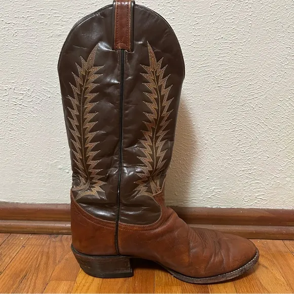 Vintage 1980s Tony Lama Brown Leather Cowboy Boots
