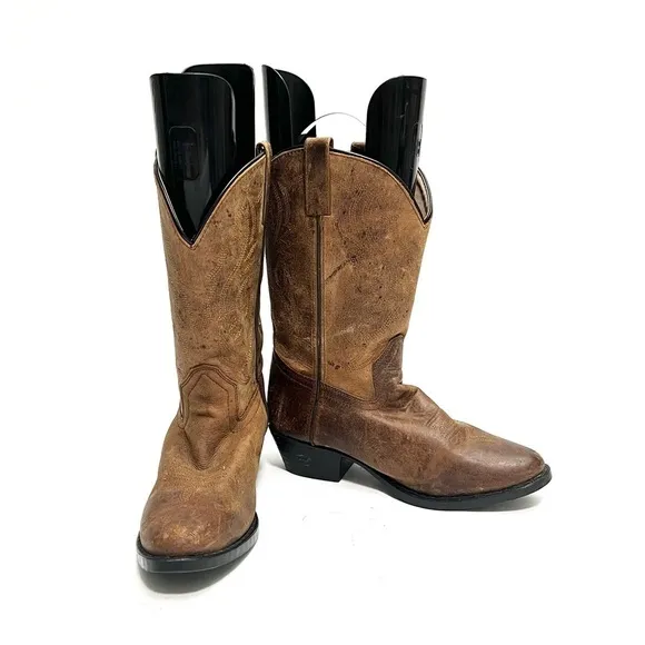 Vintage 1990s men’s brown leather western style pull on cowboy boots