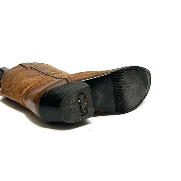 Vintage 1990s men’s brown leather western style pull on cowboy boots