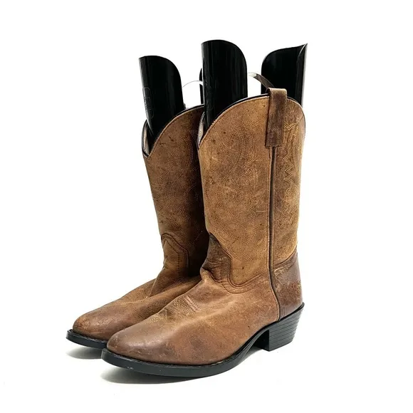 Vintage 1990s men’s brown leather western style pull on cowboy boots