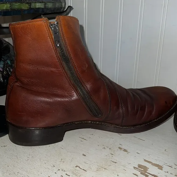 Vintage 60s Men's Brown Leather Ankle Boots size 10.5