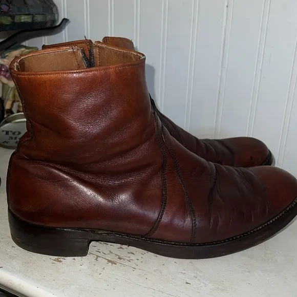 Vintage 60s Men's Brown Leather Ankle Boots size 10.5