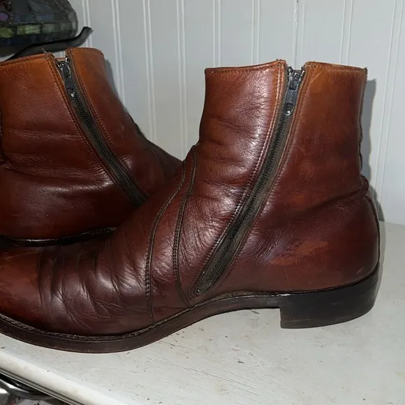 Vintage 60s Men's Brown Leather Ankle Boots size 10.5