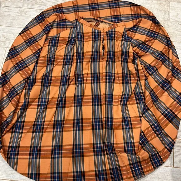 Vintage 70s Beverly Paige Pleated Circle Plaid Maxi, Made in USA- Orange &amp; Green