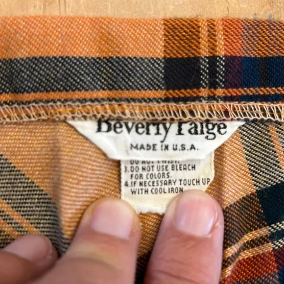 Vintage 70s Beverly Paige Pleated Circle Plaid Maxi, Made in USA- Orange &amp; Green