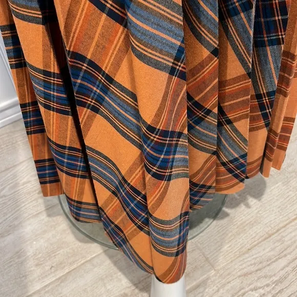 Vintage 70s Beverly Paige Pleated Circle Plaid Maxi, Made in USA- Orange &amp; Green